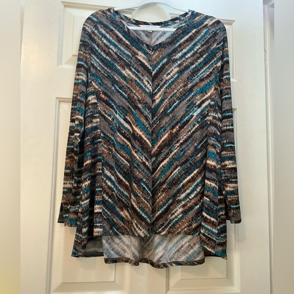 XL Striped Chevron Long Sleeve Tunic Top - Teal, Brown, Black